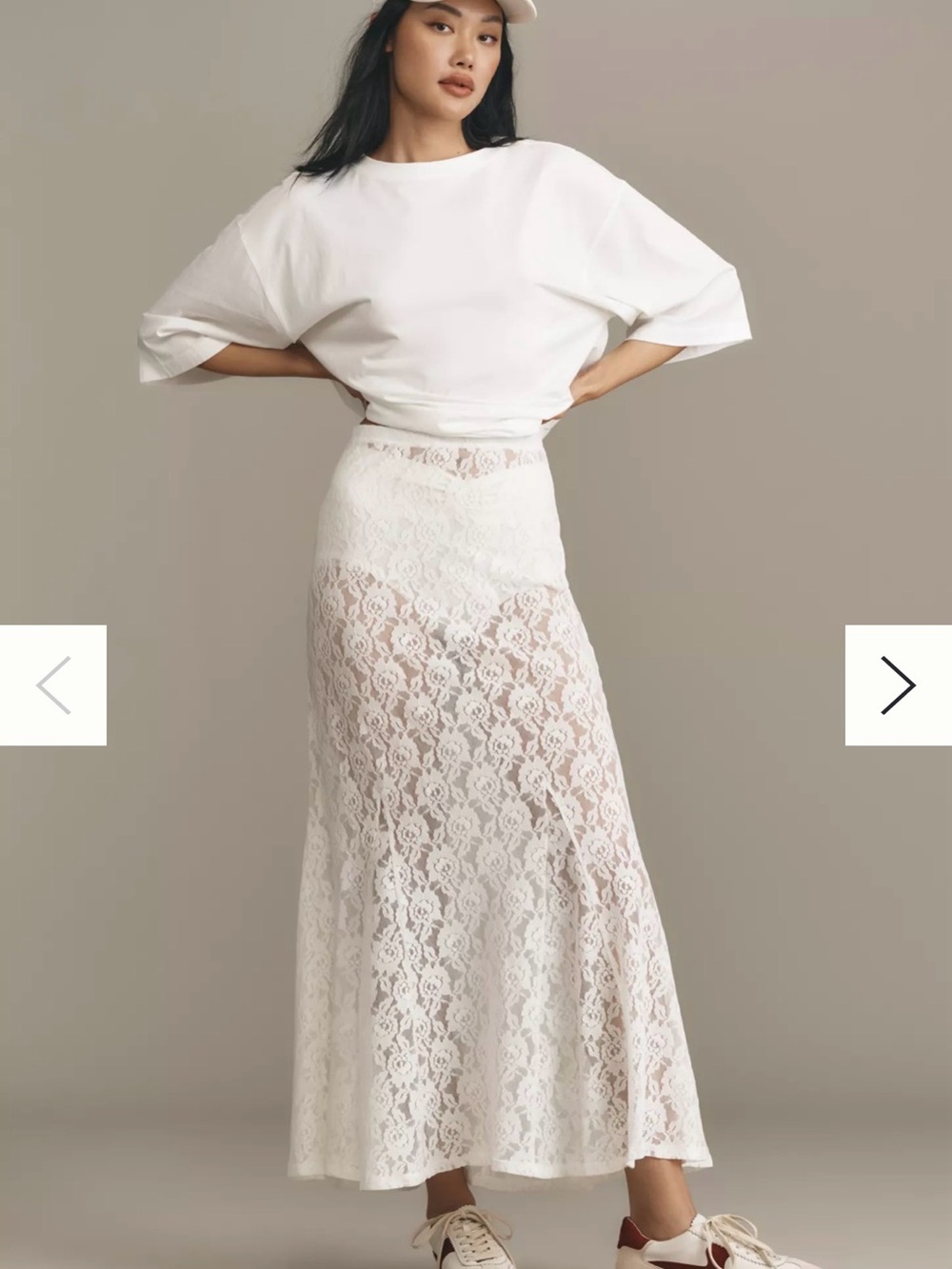 Anthropologie White Lace Maxi Skirt - Sheer Floral Overlay